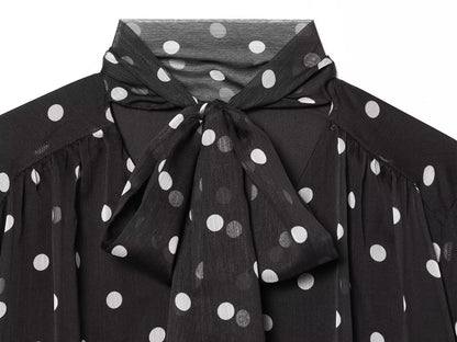 Women's ribbon collar polka dot shirt