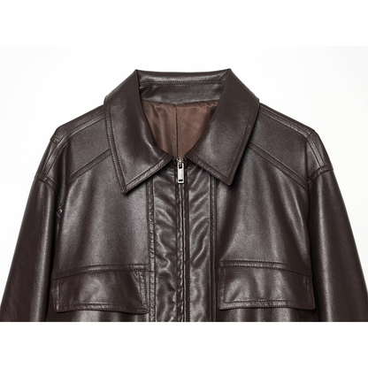 Women's casual short imitation leather jacket Coat