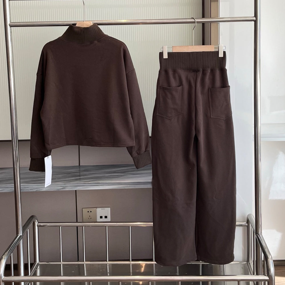 Women's new casual threaded turtleneck jacket threaded trousers suit