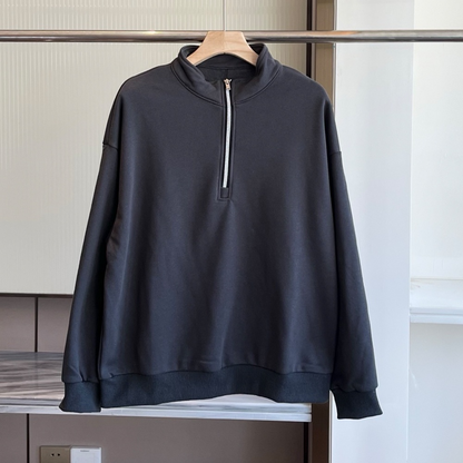 Women's new loose sweater with stand-up collar and half zipper design