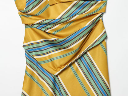 Women's asymmetrical striped suspender MIDI dress