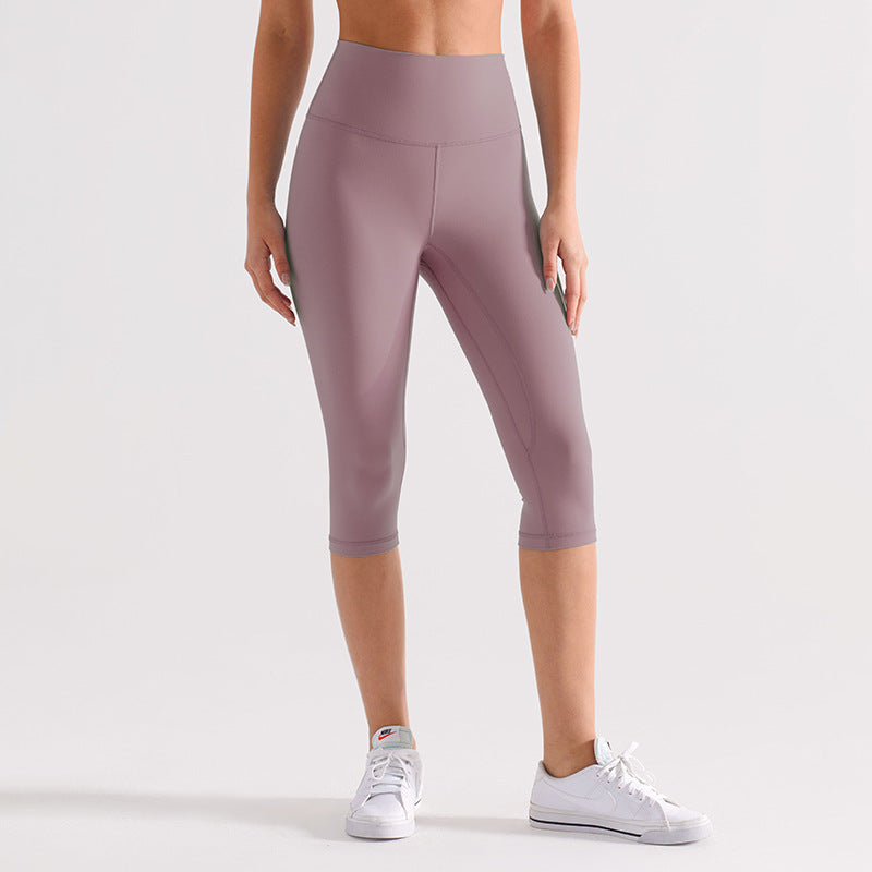 2026 women's new nude sanding yoga pants tight cropped pants