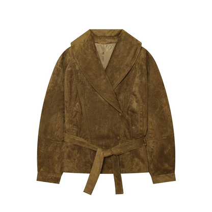 Women's long sleeved Lapel suede textured jacket Coat