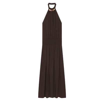Women's beaded decorative halter neck dress