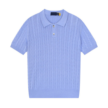 Women's new casual versatile lapel short-sleeved knitted sweater