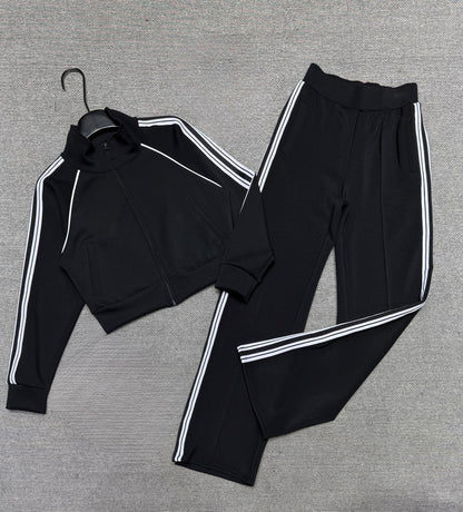Women's new sports stand-up collar zipper coat+drape loose wide-leg pants suit