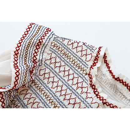Women's honeycomb grid patchwork embroidered shirt