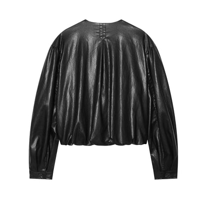 Women's balloon shaped Faux Leather jacket Coat