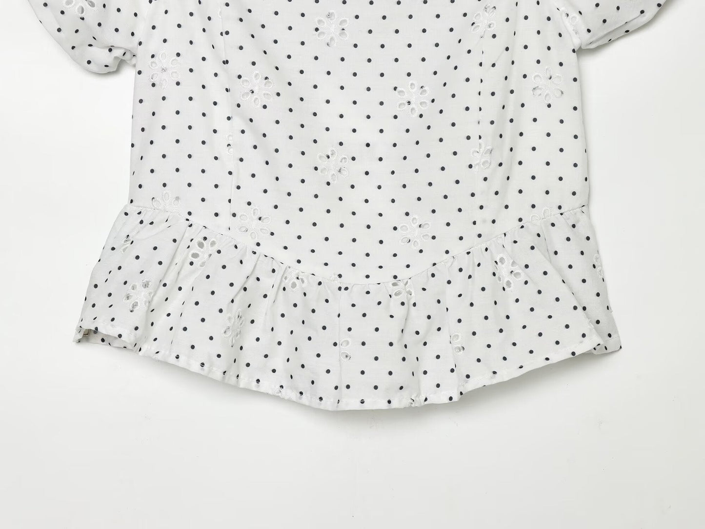Women's hollowed out embroidered polka dot top