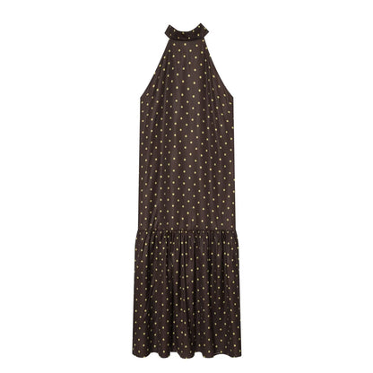 Women's polka dot hanging neck MIDI dress