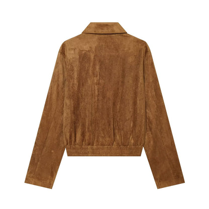 Women's retro suede textured stand collar jacket