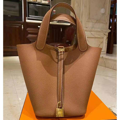 Women's New Casual Fashion Bucket Bag Leather First Leather Portable Shopping Basket Bag
