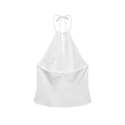 suit Women's 2 pieces buckle decoration hanging neck top+shorts