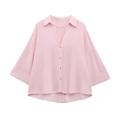 Women's 2026 Linen Blended Wide Sleeve Shirt