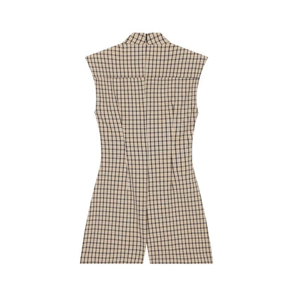 Women's slim plaid strap short jumpsuit