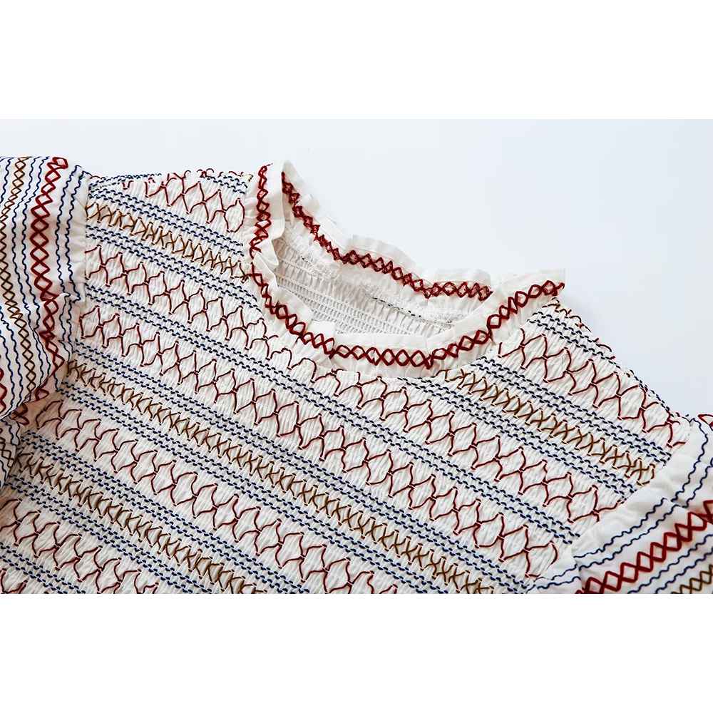 Women's honeycomb grid patchwork embroidered shirt
