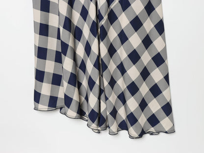 Women's plaid hanging collar MIDI dress