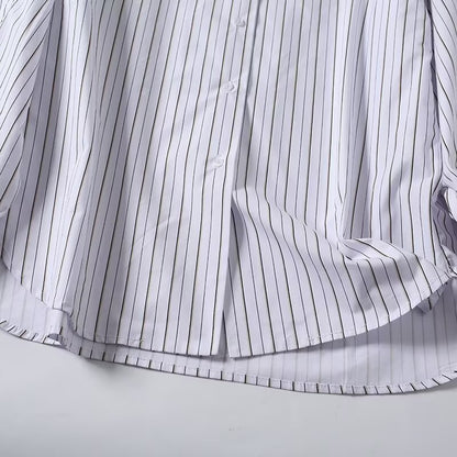 Women's new fashion loose long sleeved striped cotton shirt