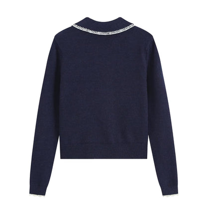 Women's soft texture contrasting pattern knitted cardigan