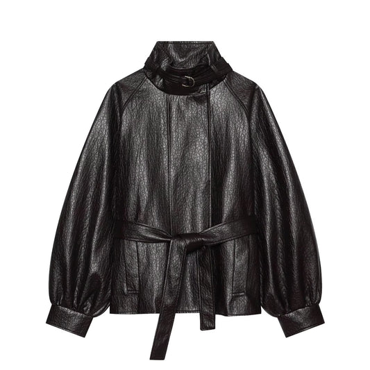 Women's with belt leather effect jacket Coat