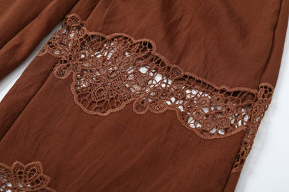 suit Women's 2 pieces hollow embroidery hanging neck top+Pants