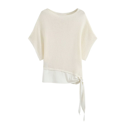 Women's knot decoration splicing knitted top
