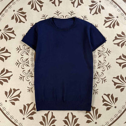 2026 women's new casual Joker O-neck knitted short-sleeved T-shirt