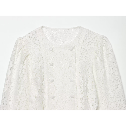 Women's lace O Neck double breasted Coat