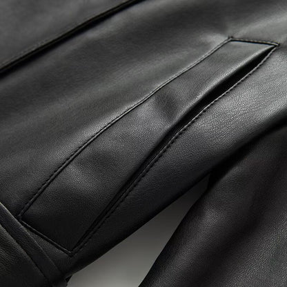 Women's with belt faux leather windbreaker Coat