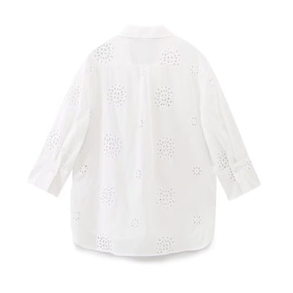 suit Women's 2 pieces loose hollow embroidered shirt+Shorts
