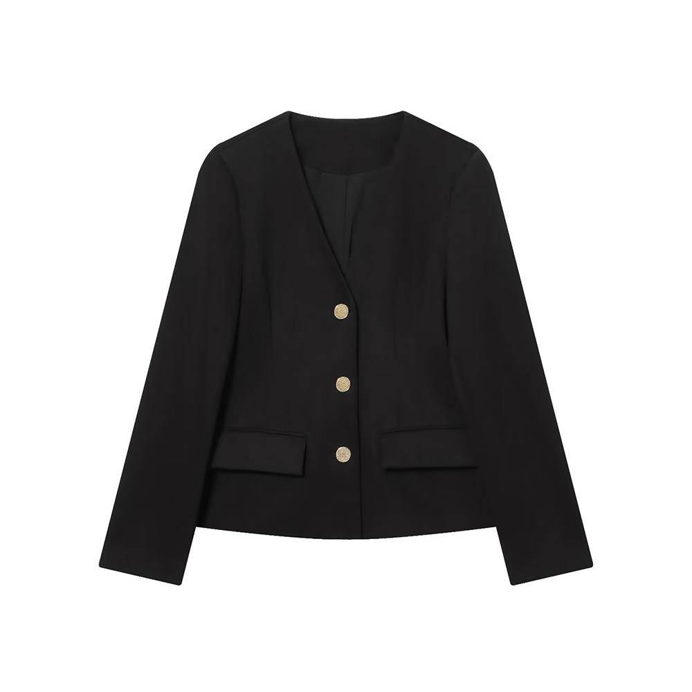 Women's with shoulder pads short V-neck Blazer Coat