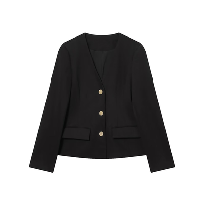 Women's with shoulder pads short V-neck Blazer Coat