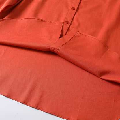 Women's casual linen blended Lapel shirt