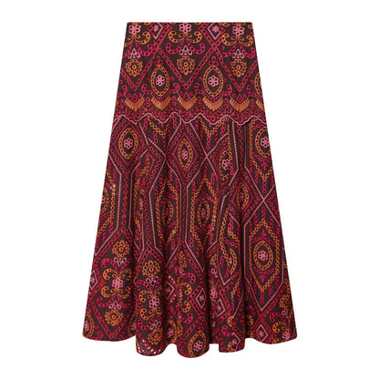 suit Women's 2 pieces hollowed out embroidered O-Neck top+Skirts