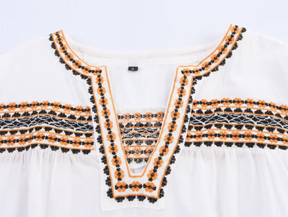 suit Women's 2 pieces casual embroidered V-neck shirt+Shorts