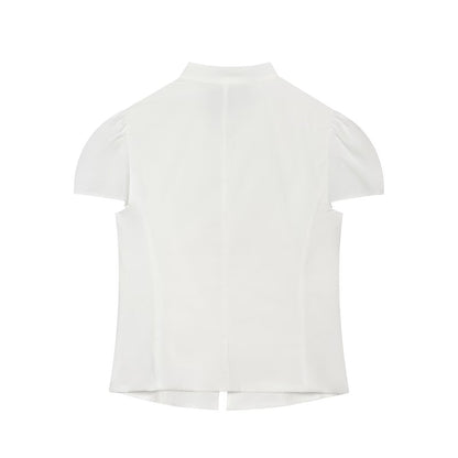 Women's bow decoration polka dot poplin shirt