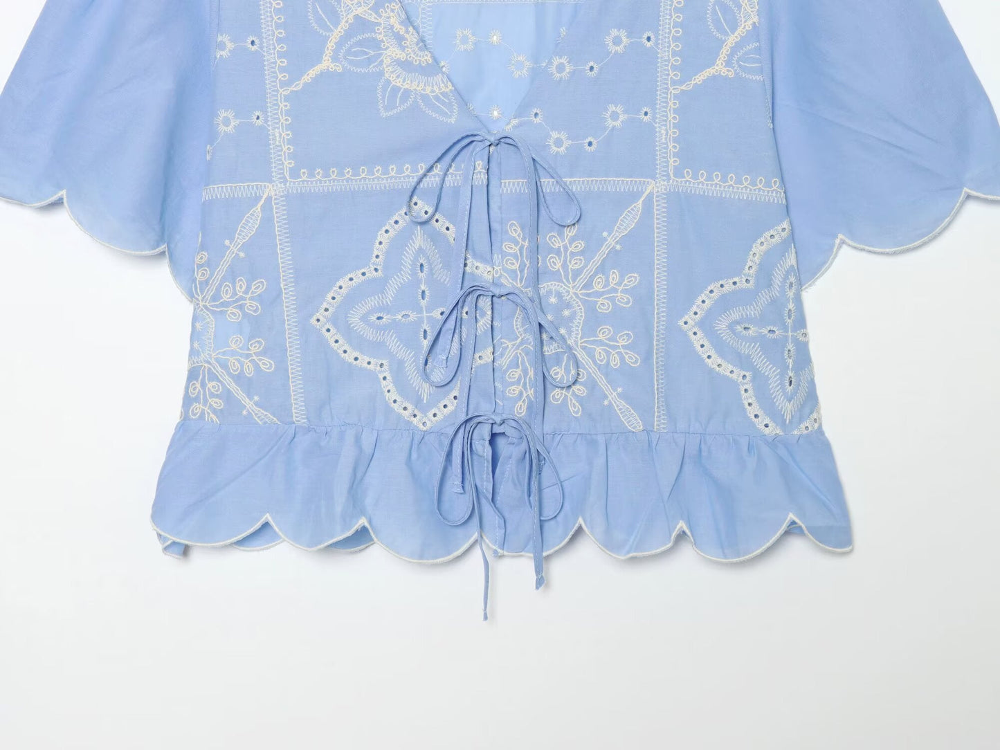 Women's bow decoration hollow embroidery shirt