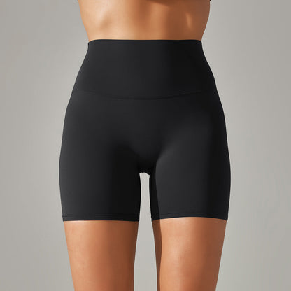 Women's new solid color yoga shorts double sanding tight high waist elastic exercise fitness three-point yoga pants.