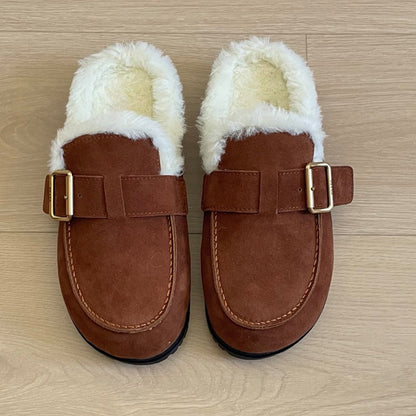 Women's new frosted autumn and winter plush slippers have a shoe box
