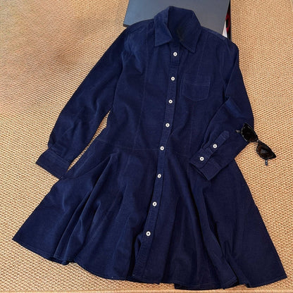 Women's new embroidered corduroy slim long-sleeved dress
