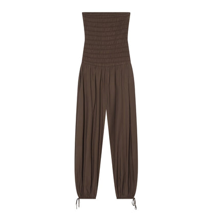 Women's straight neck off shoulder pleated jumpsuit