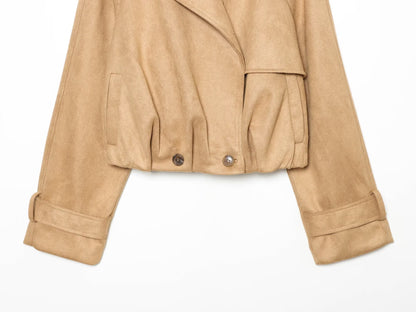 Women's suede texture short pleated Coat