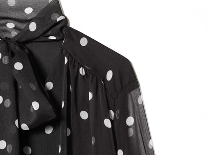 Women's ribbon collar polka dot shirt