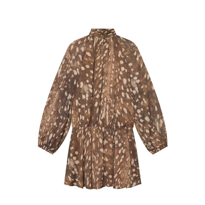 Women's retro long sleeved waist cinched printed dress