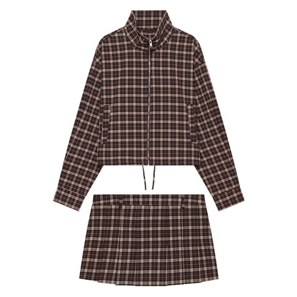suit Women's 2 pieces casual short plaid Coat+culottes