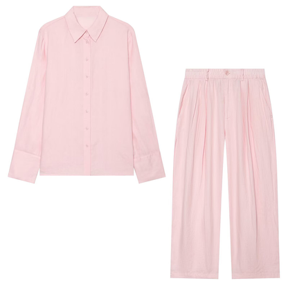 suit Women's 2 pieces casual linen blend shirt+Pants