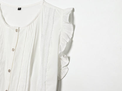 Women's vertical lace decoration sleeveless shirt