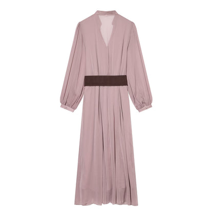 Women's patchwork waistband MIDI dress