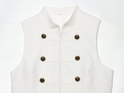Women's breasted decorative zipper vest top