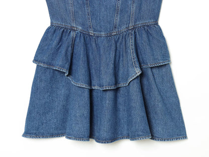 Women's layered decorative sleeveless denim mini dress